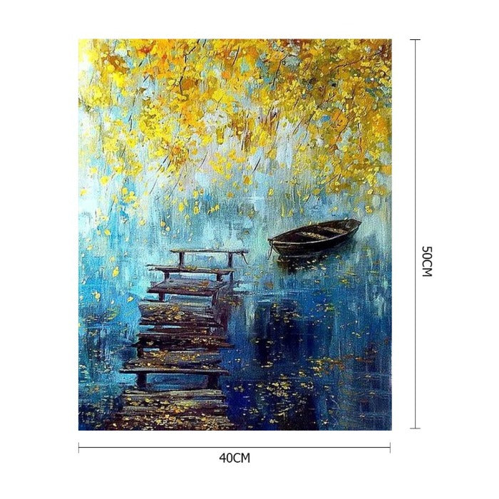 Oil Paint By Numbers DIY Riverside Boat Hand Painted Canvas Picture