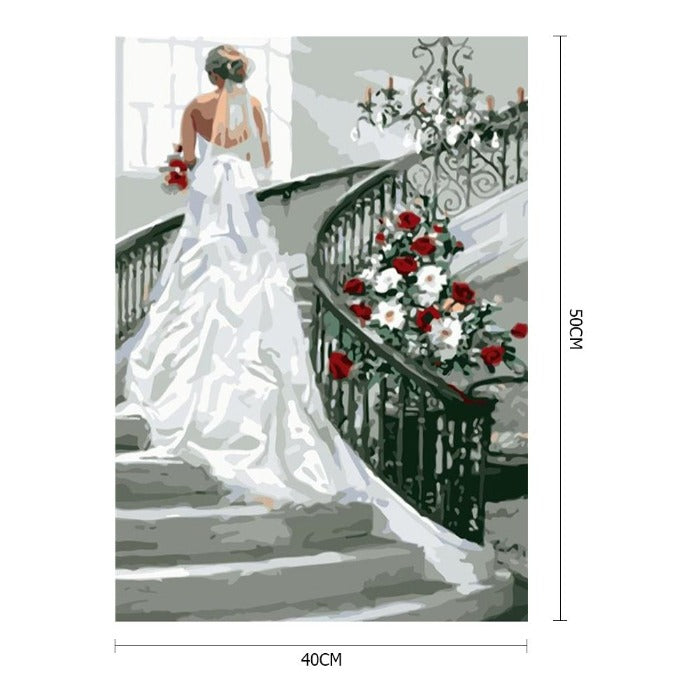 Bride in the Stairs Oil Painting Picture By Numbers Canvas Drawing Colorful Paint