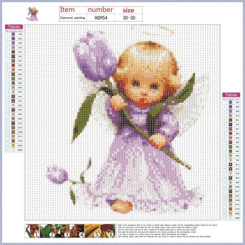 5D DIY Diamond Painting Kit - Full Round - Little Angel in Purple Dress