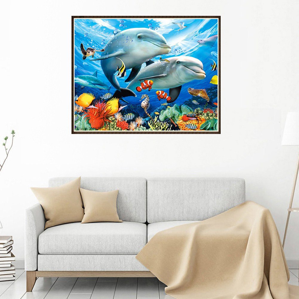 5D DIY Diamond Painting Kit - Partial Round - Brother Dolphin