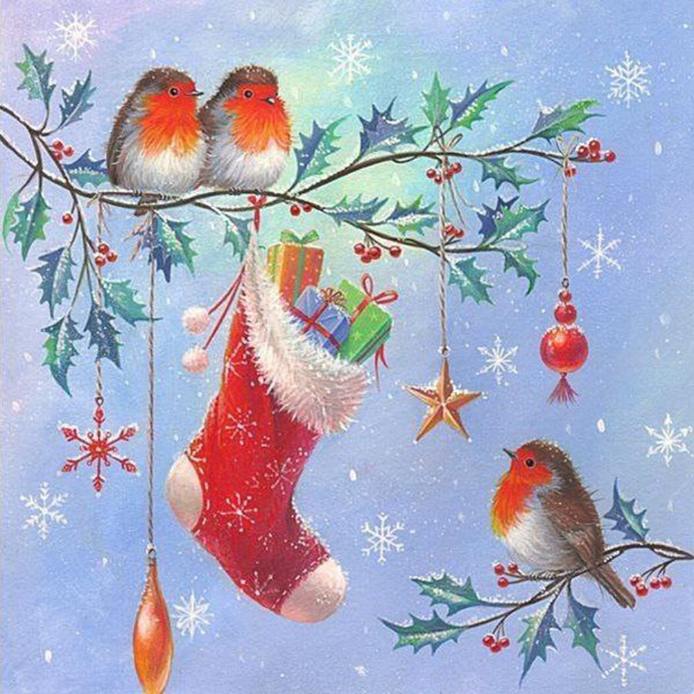 5D Diy Diamond Painting Kit Full Round Beads Christmas Bird