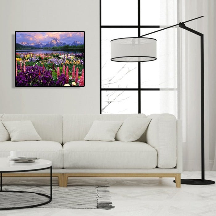 Mountain Sea Flowers Hand Painted Acrylic Color Drawing