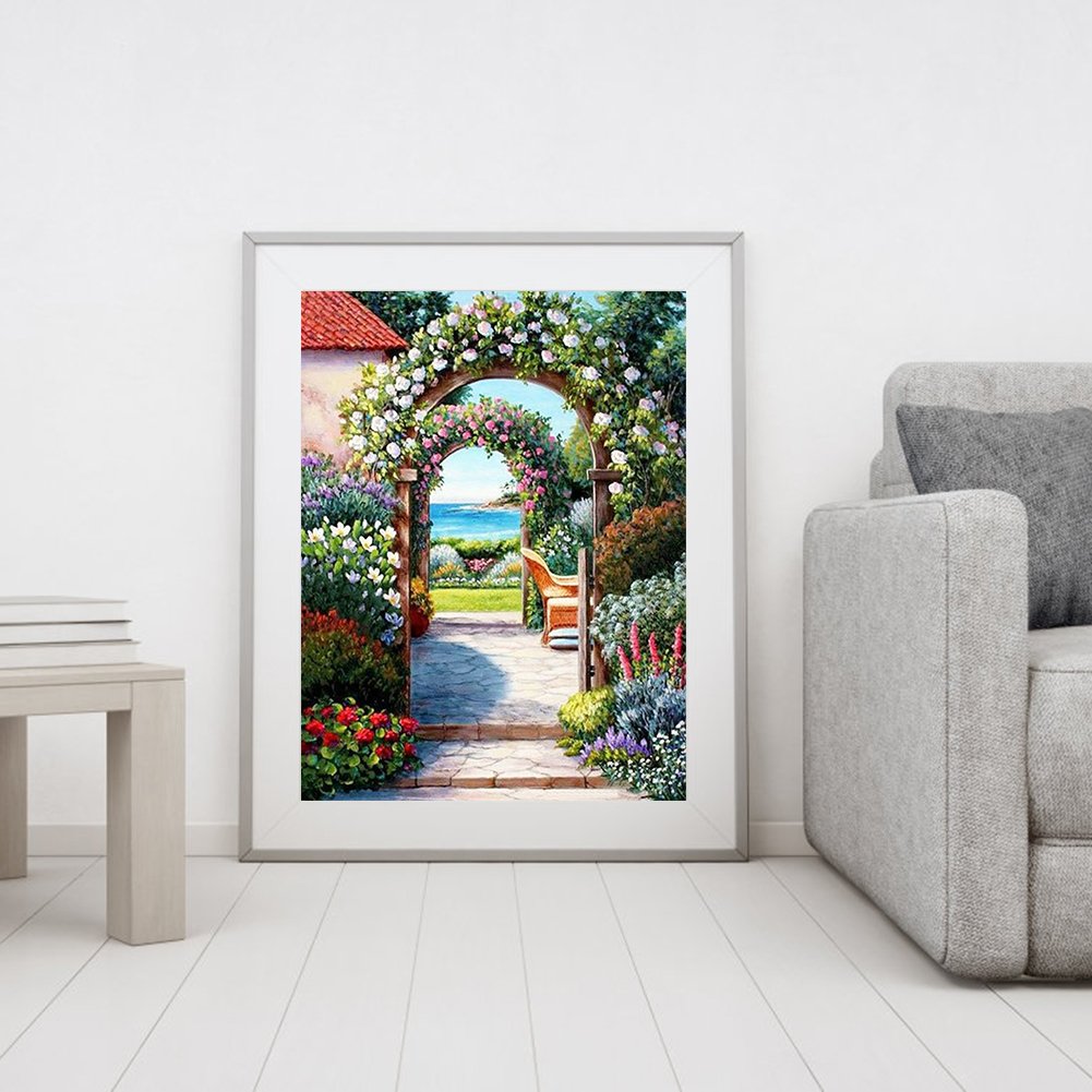 Ponto cruz estampado 11ct - porta do jardim (40*50cm)