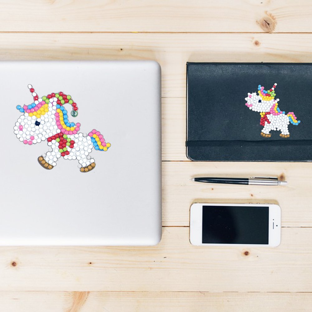 6pcs Whie Unicorn DIY Round Diamond Painting Stickers