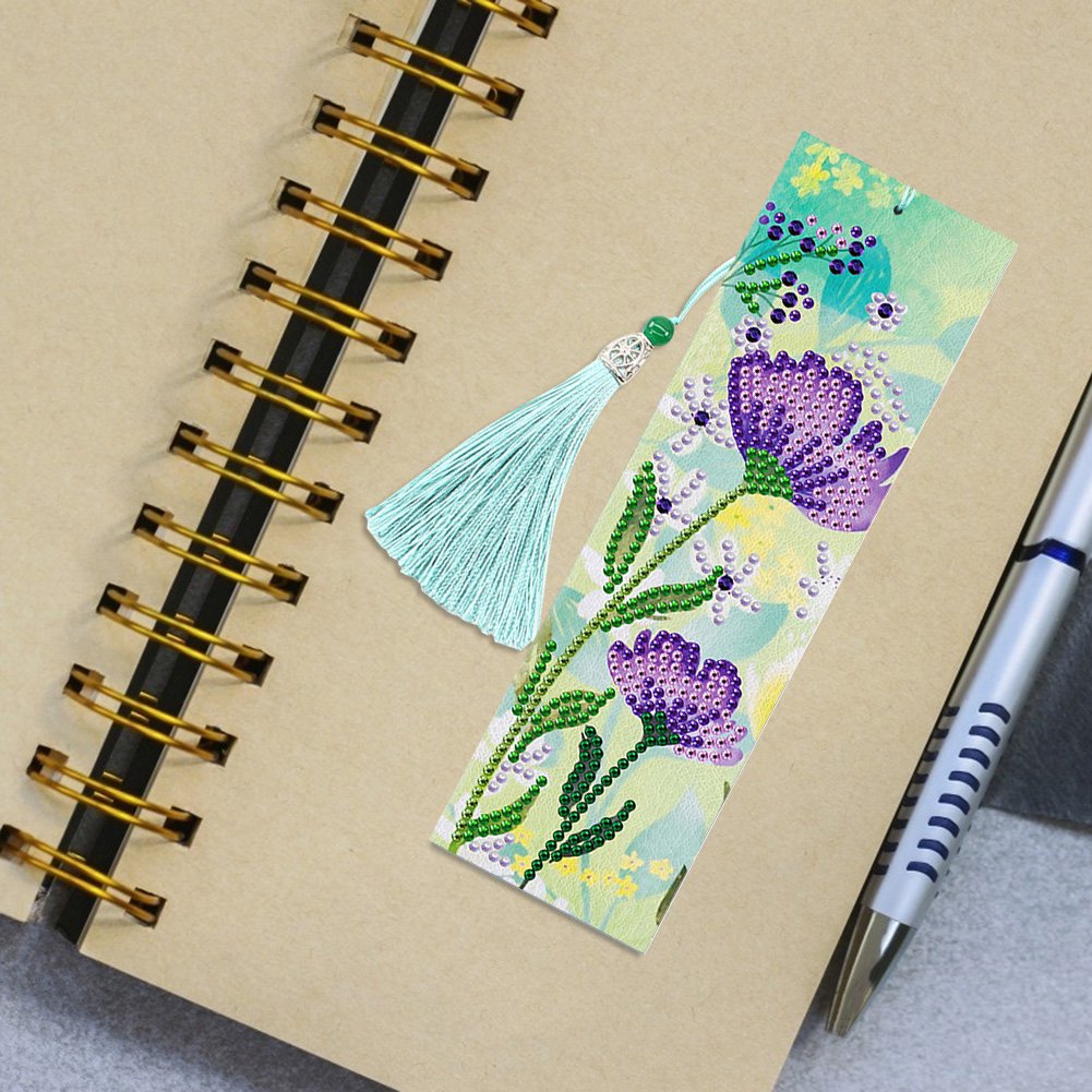 2pcs Diamond Painting Bookmark DIY Flowers Leather Tassel Book Marks Craft