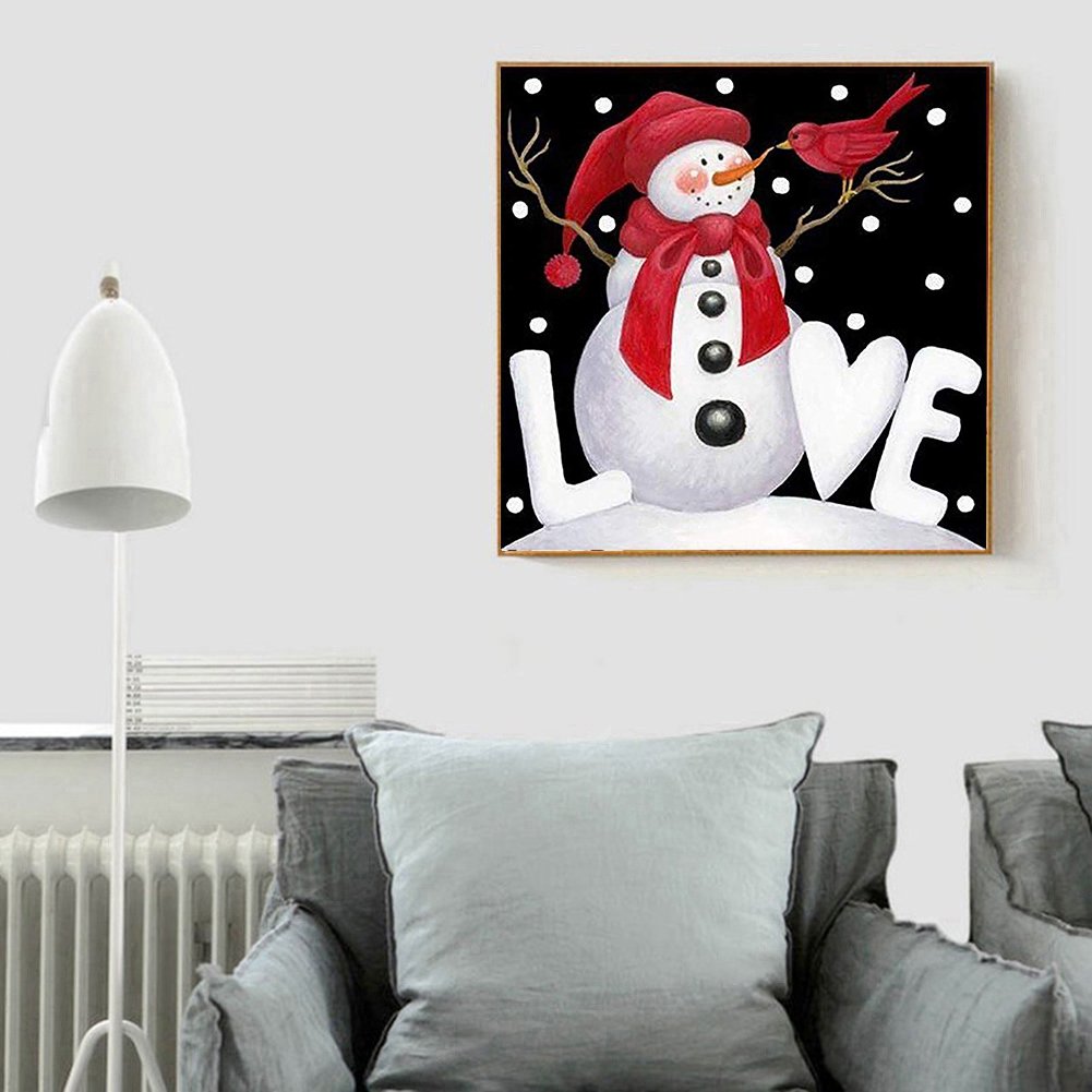 Snowman With Bird Round Drill Diamond Art