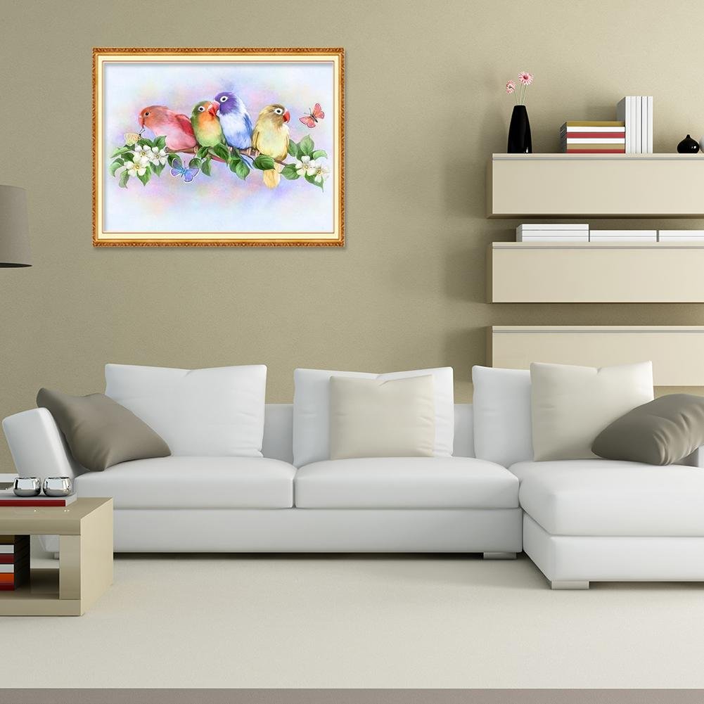 Pintura Diamante - Rodada Completa - Pássaros Coloridos