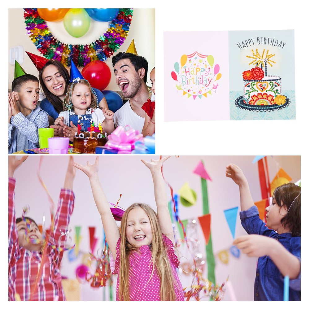 DIY 5D Diamond Painting Happy Birthday Postcard-Cake