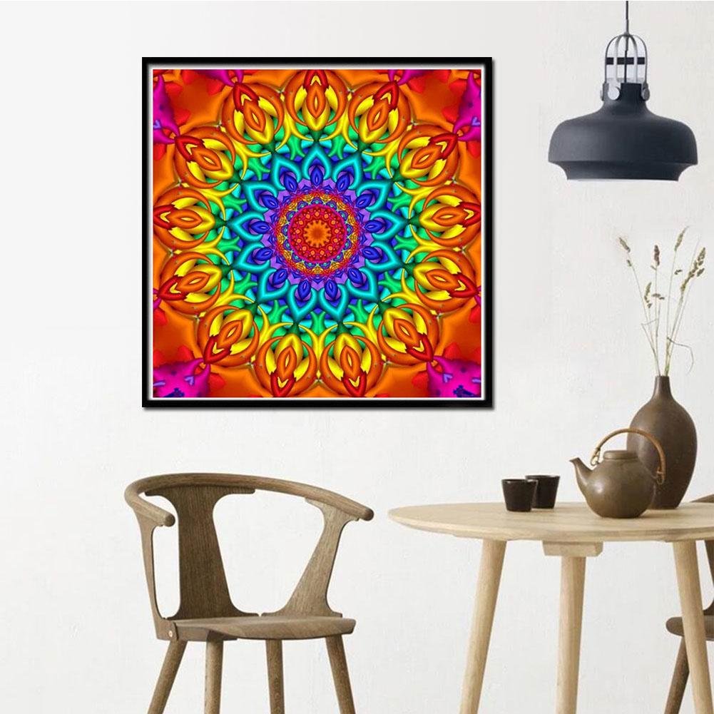 Pintura de diamante - rodada completa - mandala de flores retrô
