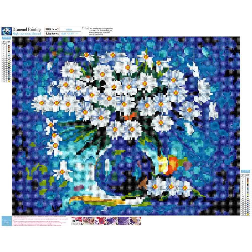 Conjunto de pintura de diamante DIY 5D - redondo completo - flor de margarida