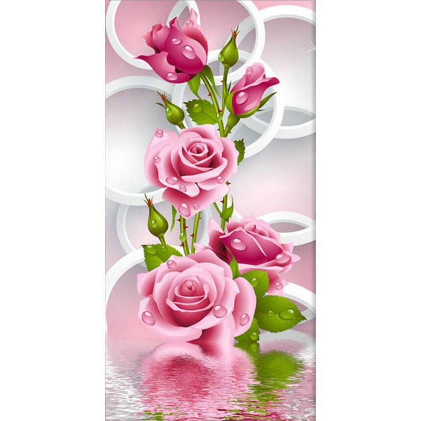 5D Diy Diamond Painting Kit Full Round Beads Pink Rose (30*50cm)