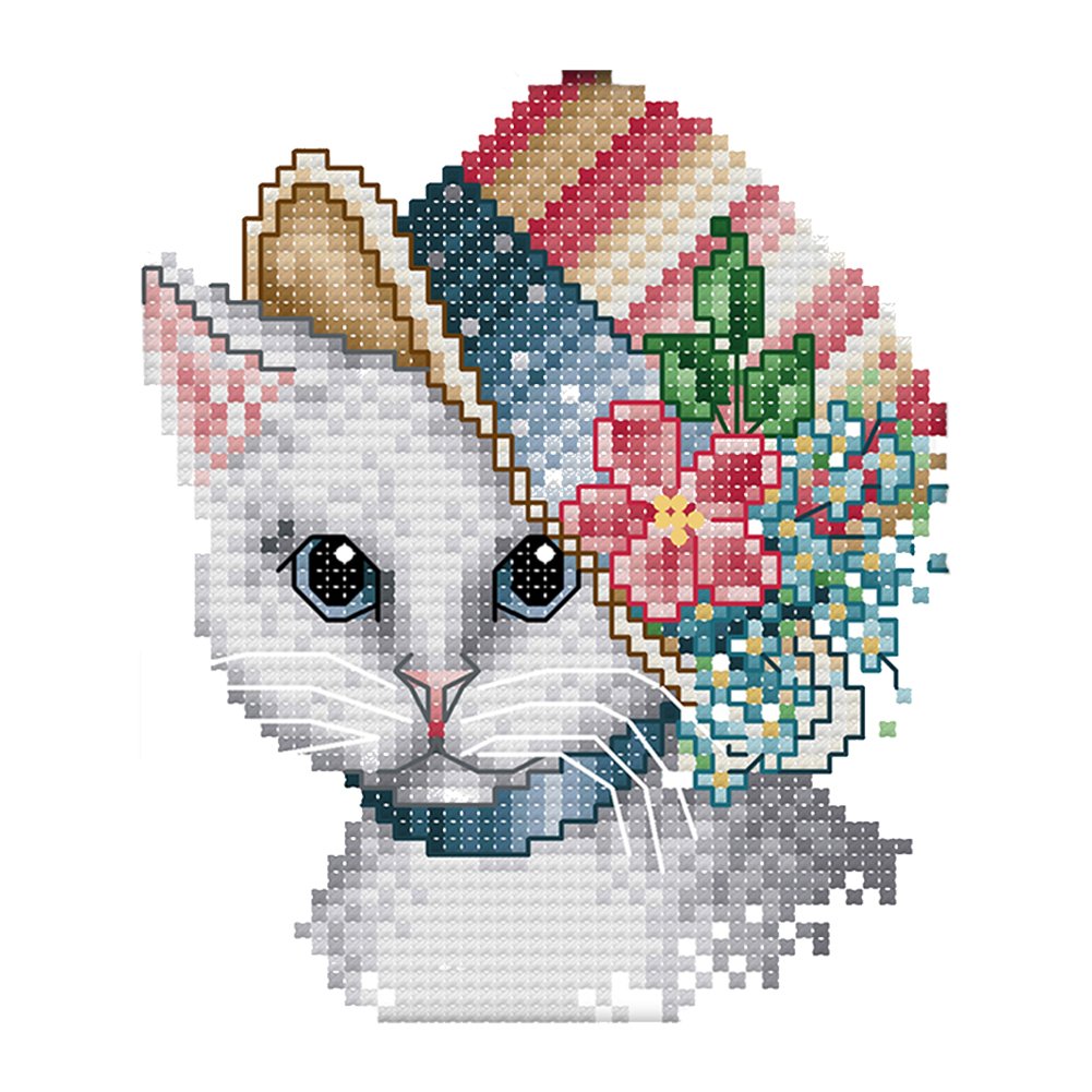 14ct Stamped Cross Stitch Flower Cat (14*15cm)