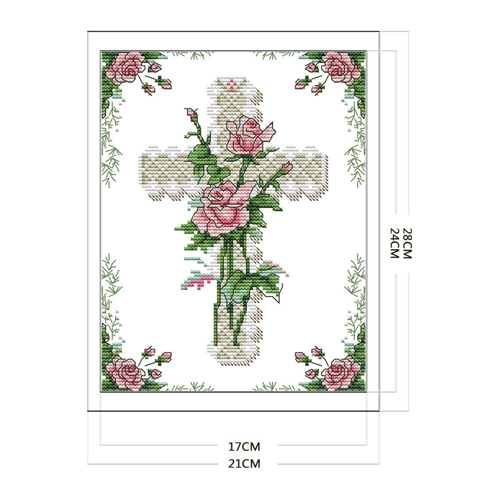 Ponto Cruz Estampado 14ct - Cruz Rosa (21*28cm)