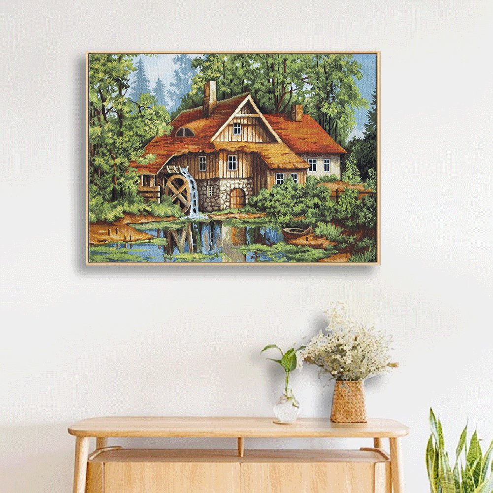 11ct Estampado Ponto Cruz - Moinho em Floresta (50*35cm)