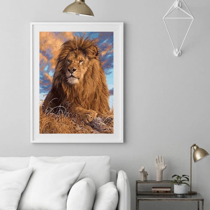 Oil Painting By Numbers Grassland Lion Hand Painted Canvas Picture