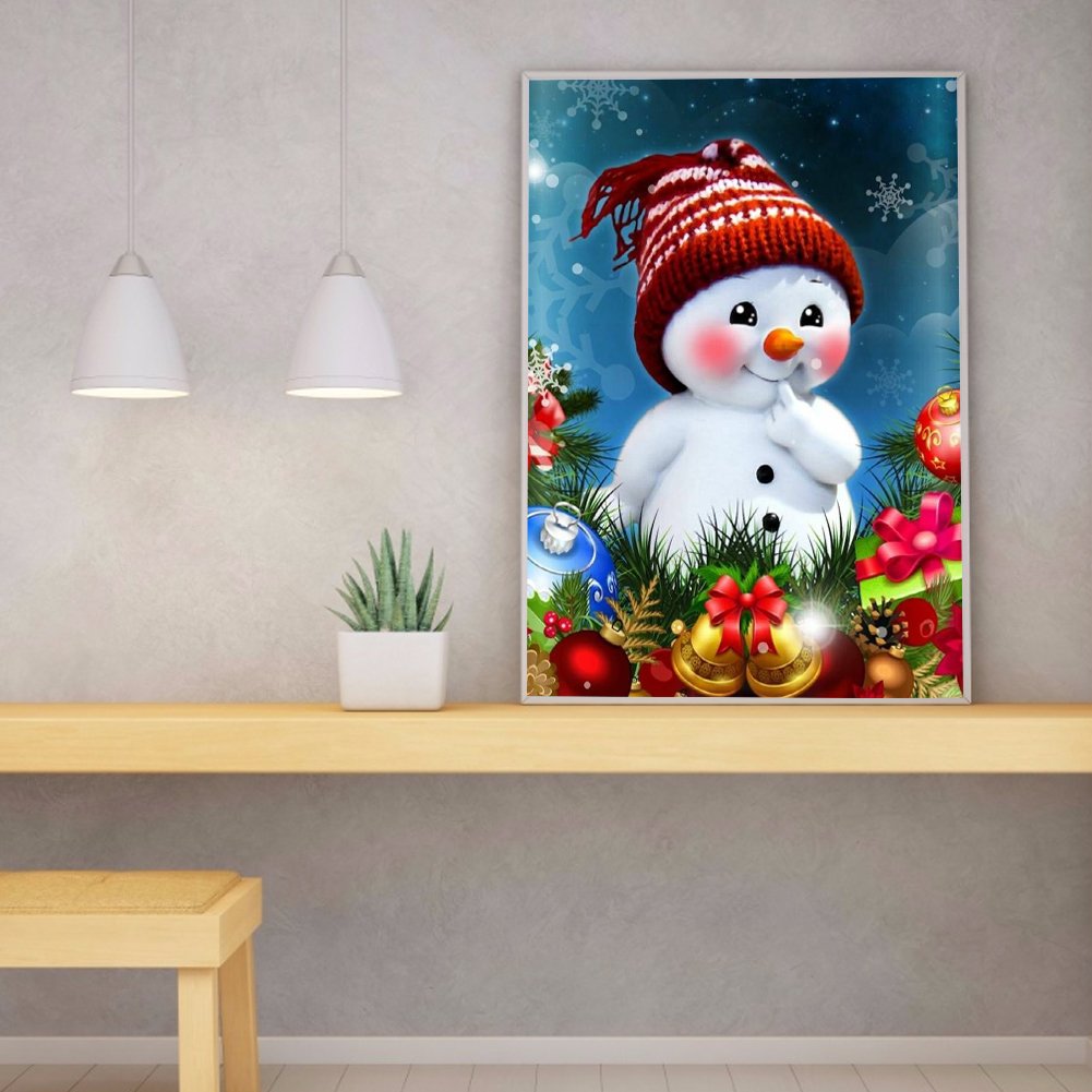 Pintura de diamante - resina redonda completa - boneco de neve bebê