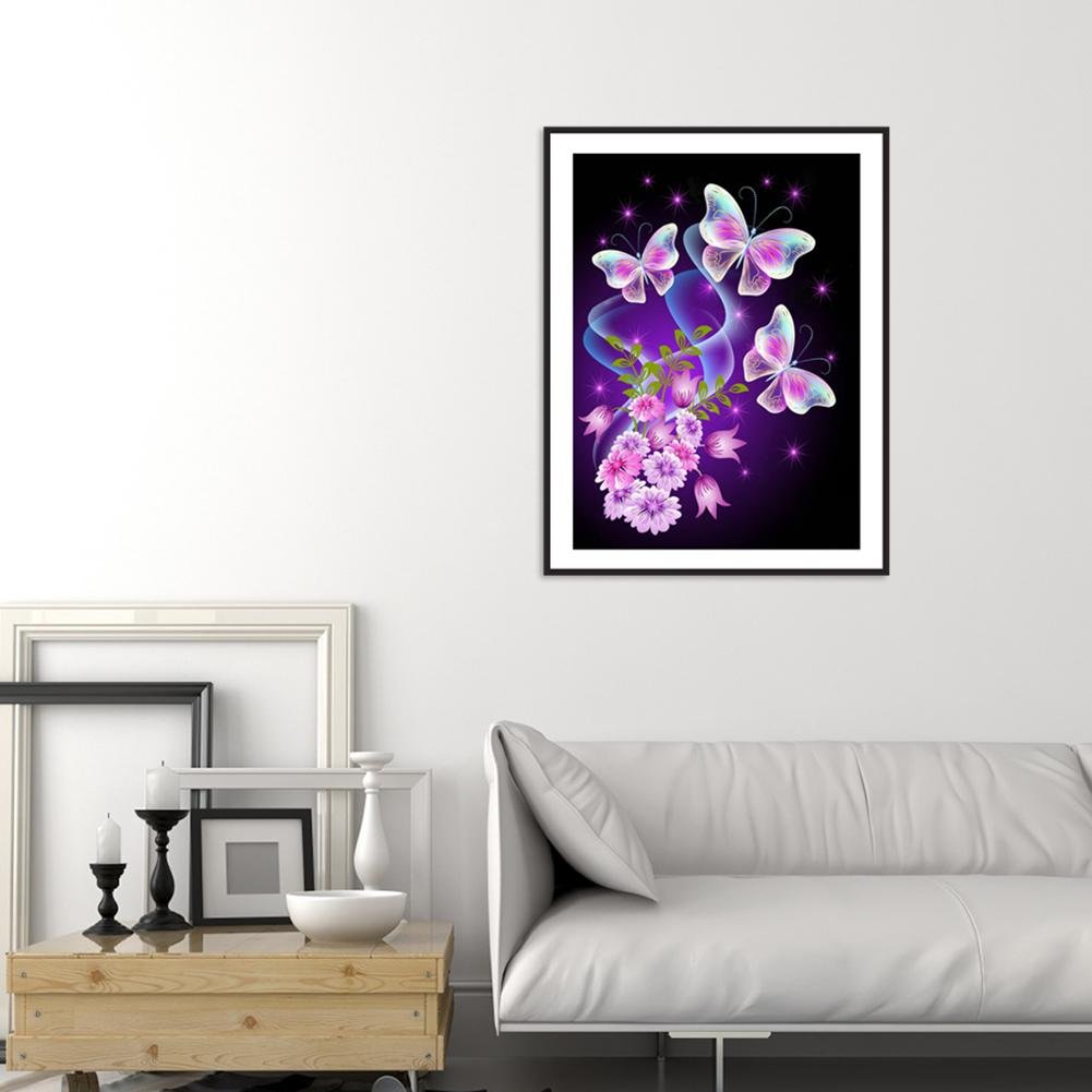 Pintura Diamante - Redondo Completo - Flor Borboleta E