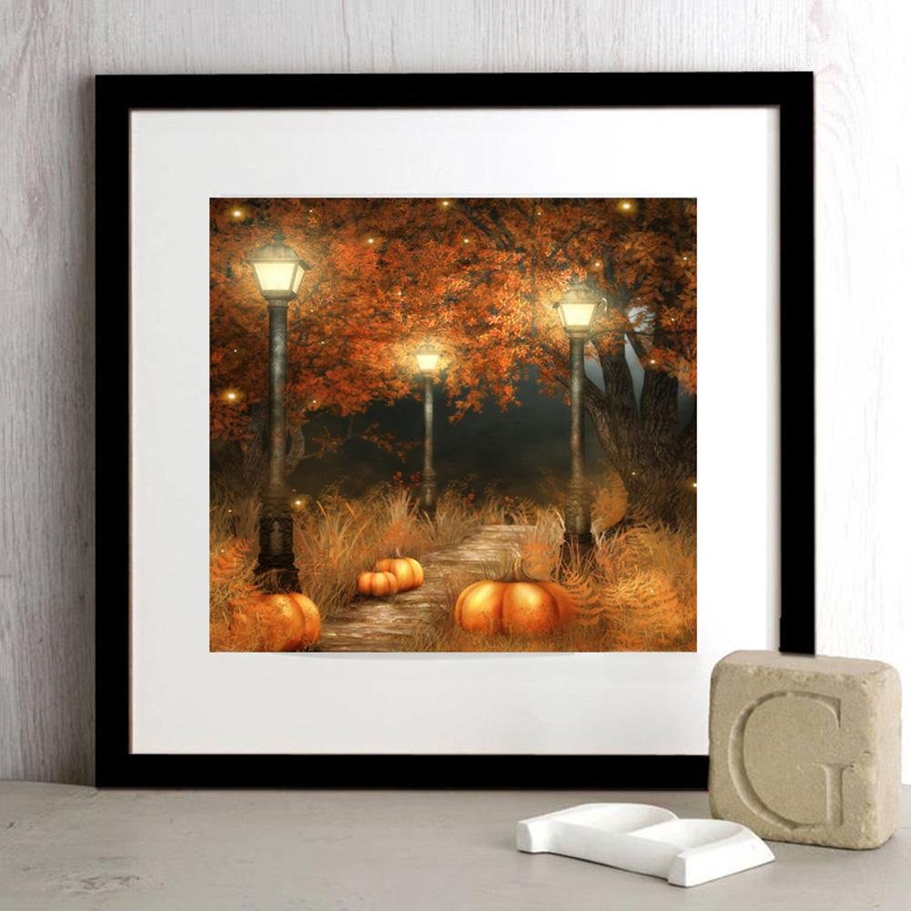 Diamond Painting - Full Round - Forest Pumpkin Scary Night