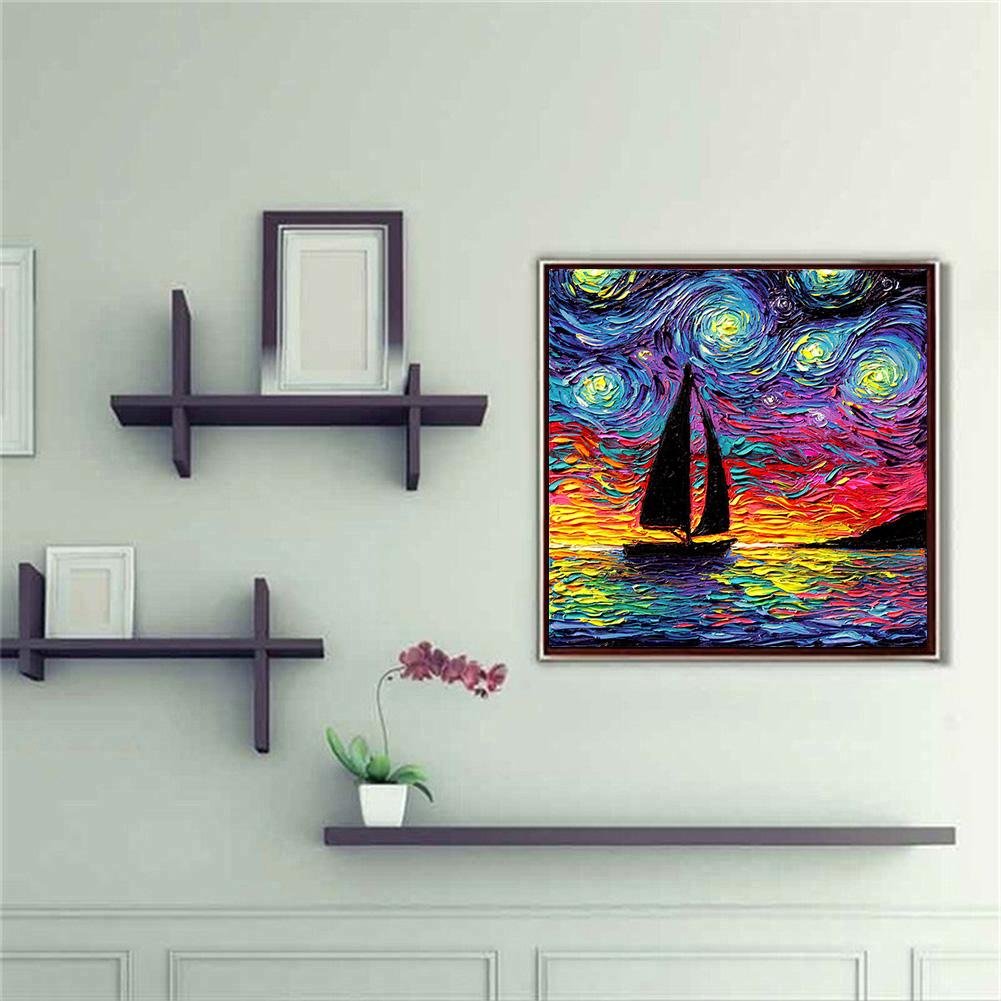 Pintura de diamante - rodada completa - pintura a óleo barco a vela