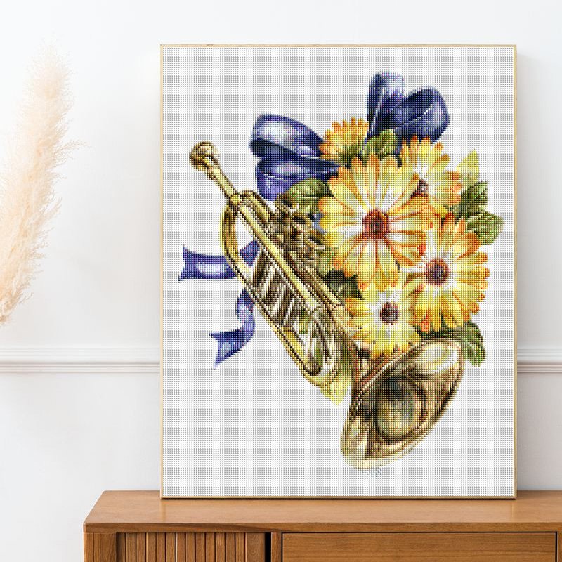 Diamond Mosaic Embroidery Kit Flower Musical Instrument