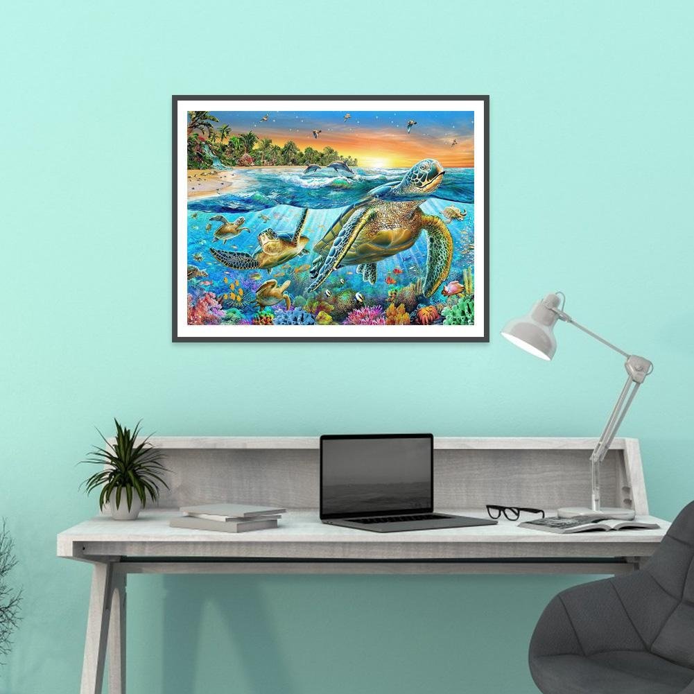 Pintura Diamante - Redondo Completo - Animal Tartaruga Marinha