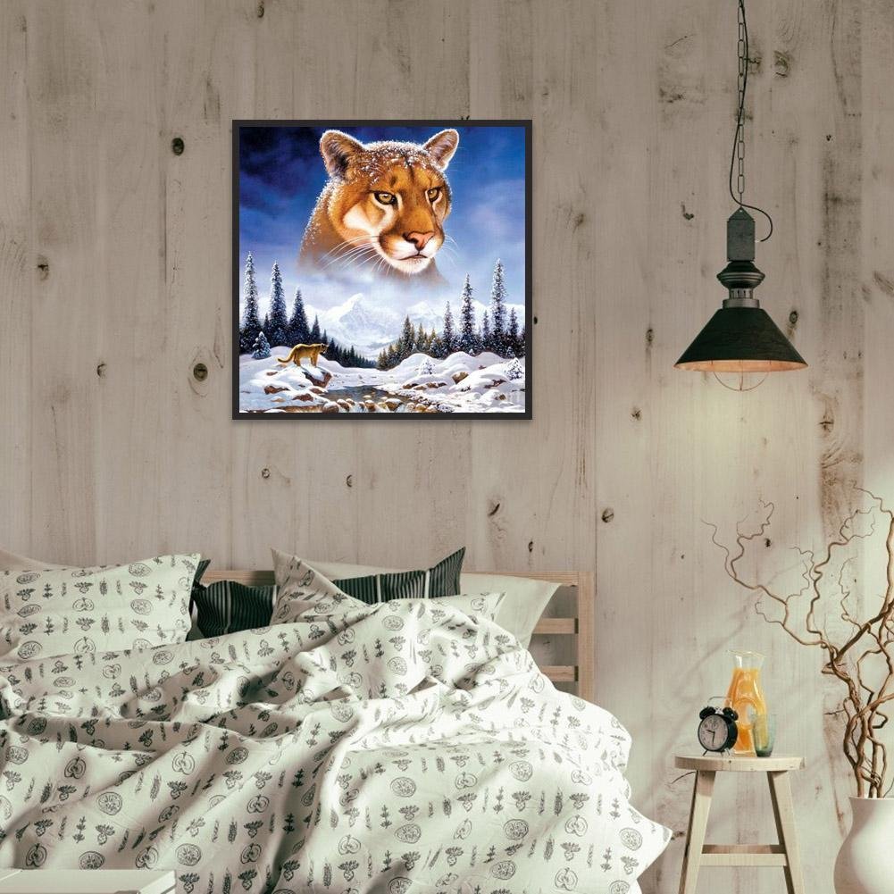 Pintura de diamante DIY 5D - rodada completa - tigre da montanha de neve