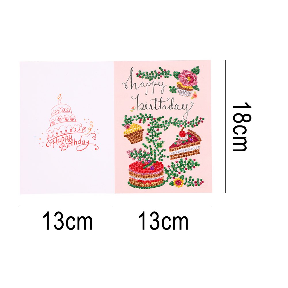 DIY 5D Diamond Painting Happy Birthday Postcard-Cake