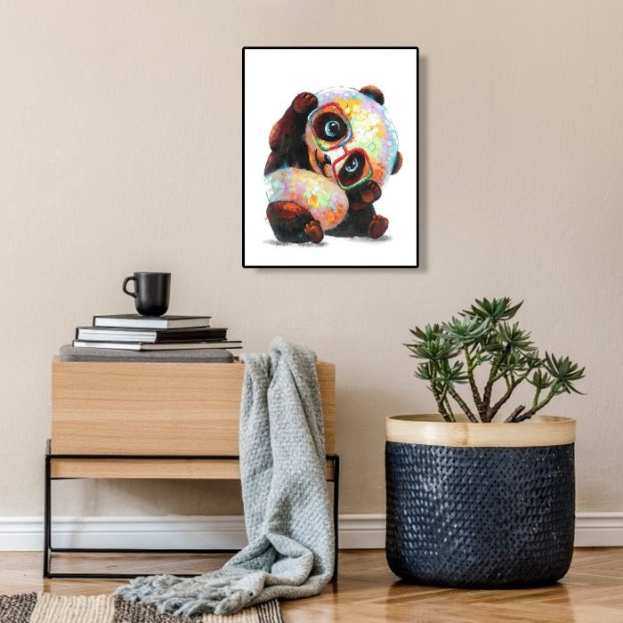 Hand Painted Drawing Acrylic Canvas Glasses Panda Wall Art Craft Decor