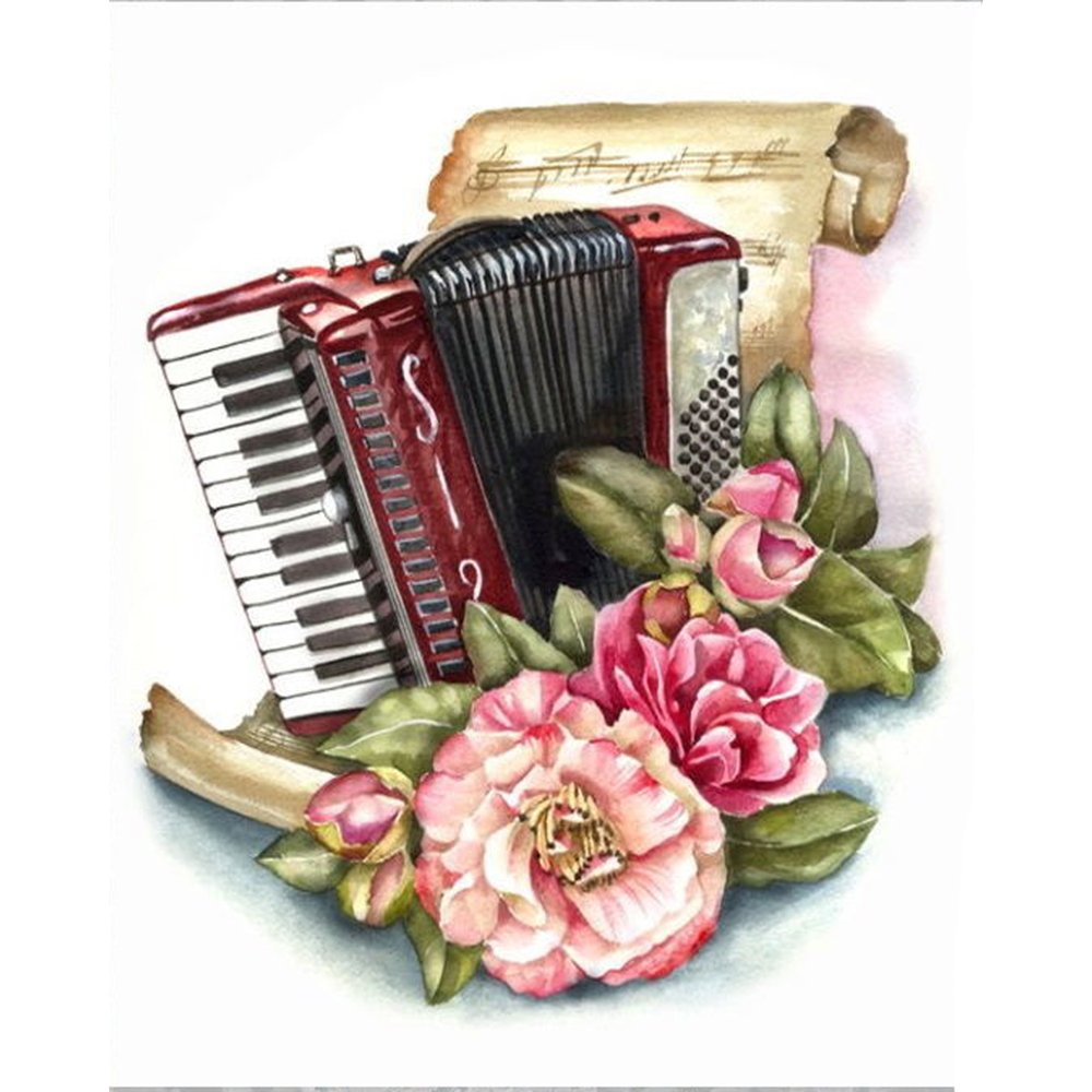 Diamond Mosaic Embroidery Kit Flower Musical Instrument