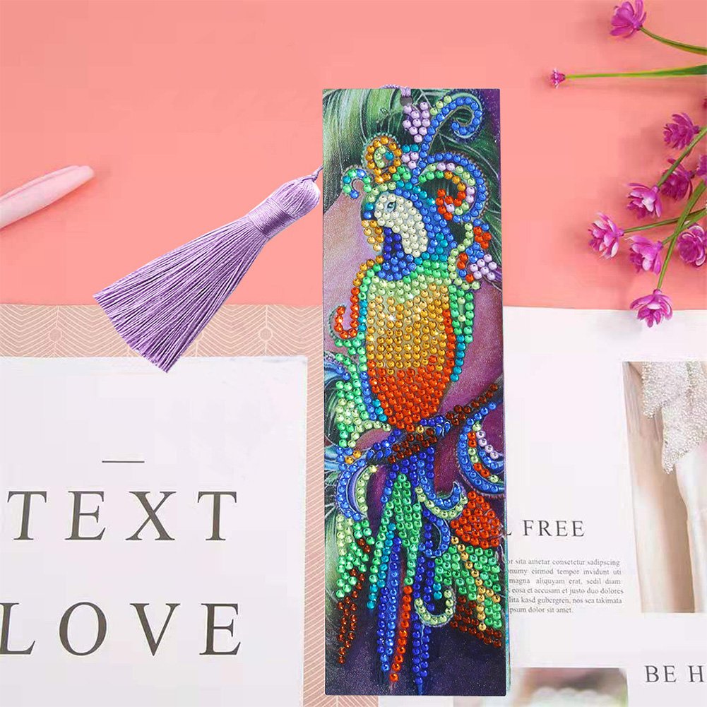 DIY Parrot Rhinestone Diamond Painting Leather Bookmarks Leather Craft