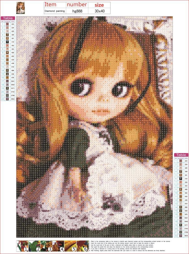 Kit de pintura de diamante DIY 5D - Redondo completo - Boneca de cabelo dourado