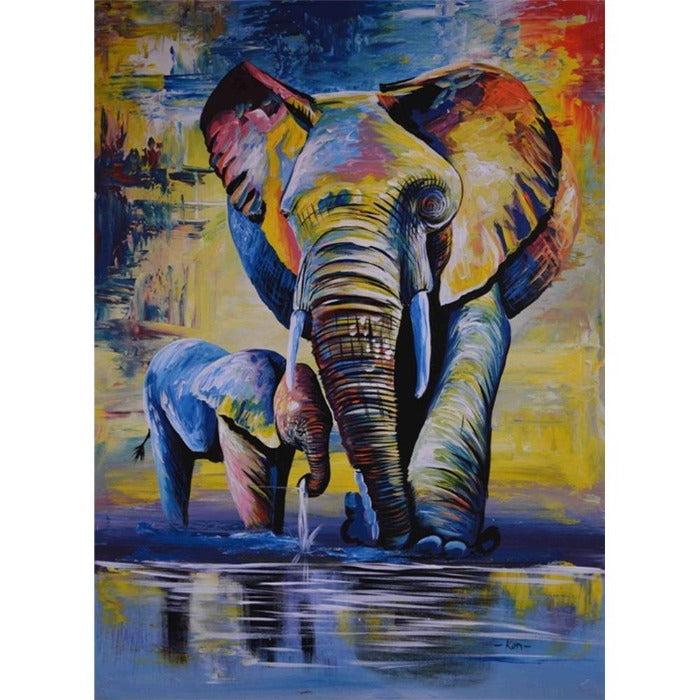 Painting By Numbers Kit Colorful Elephant Hand Painted Canvas Oil Art Picture