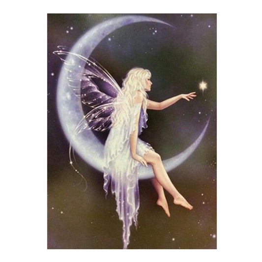 Diamond Painting Partial Round Angel in Moon