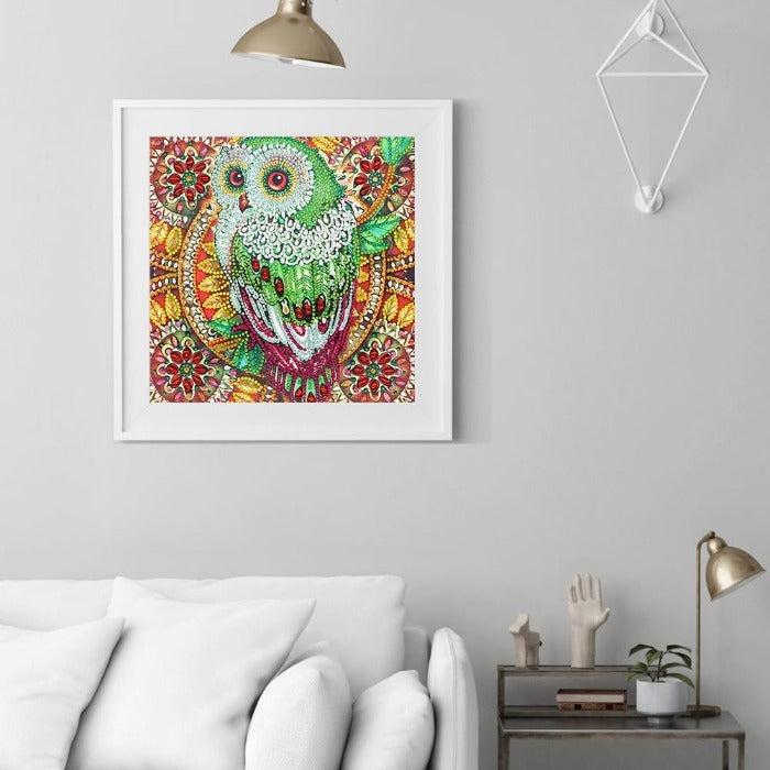 Diamond Painting Crystal Rhinestone Green Owl