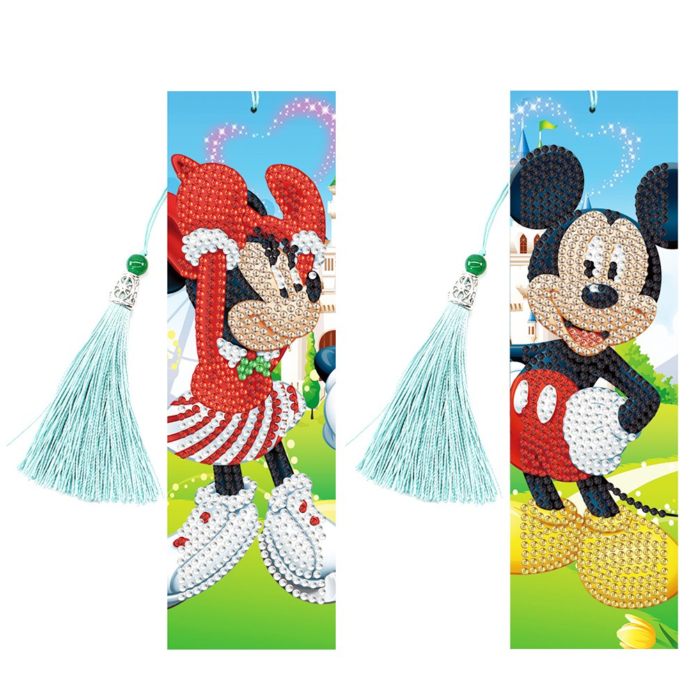 2pcs Diamond Painting Bookmark DIY Mickey Mouse Leather Tassel Book Marks Craft