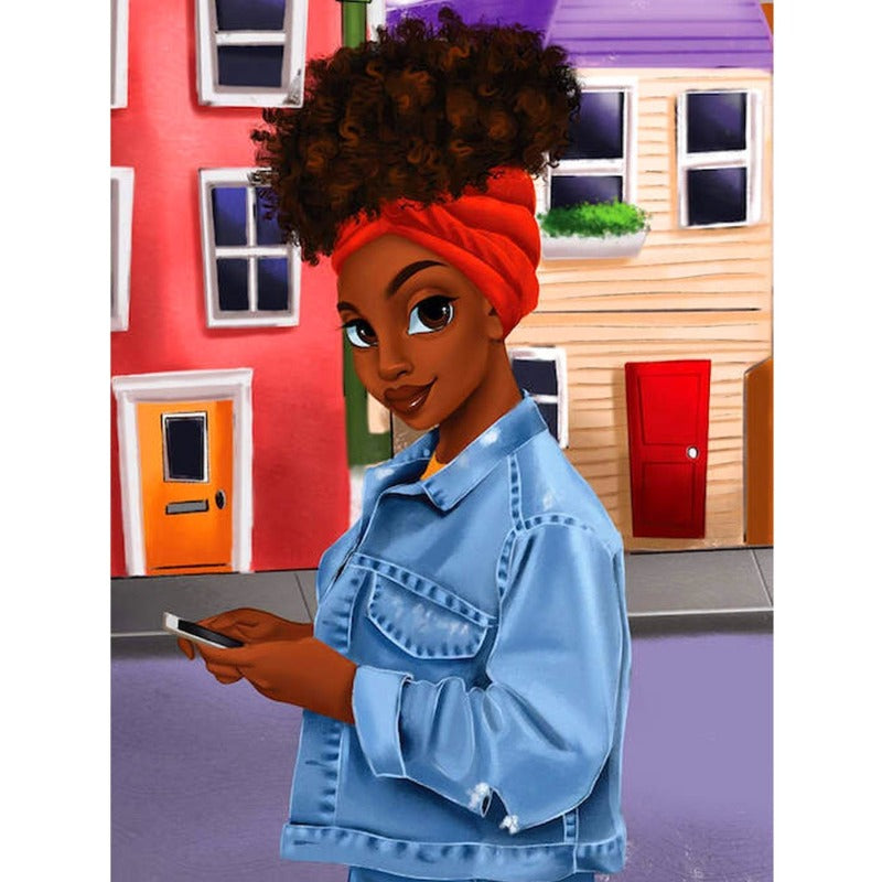 African Woman In Jeans Full Round Diamond embroidery