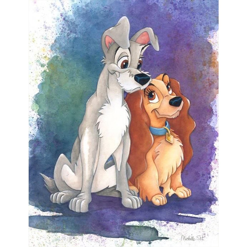 5D Diy Diamond Painting Kit Full Round Beads Two Dogs