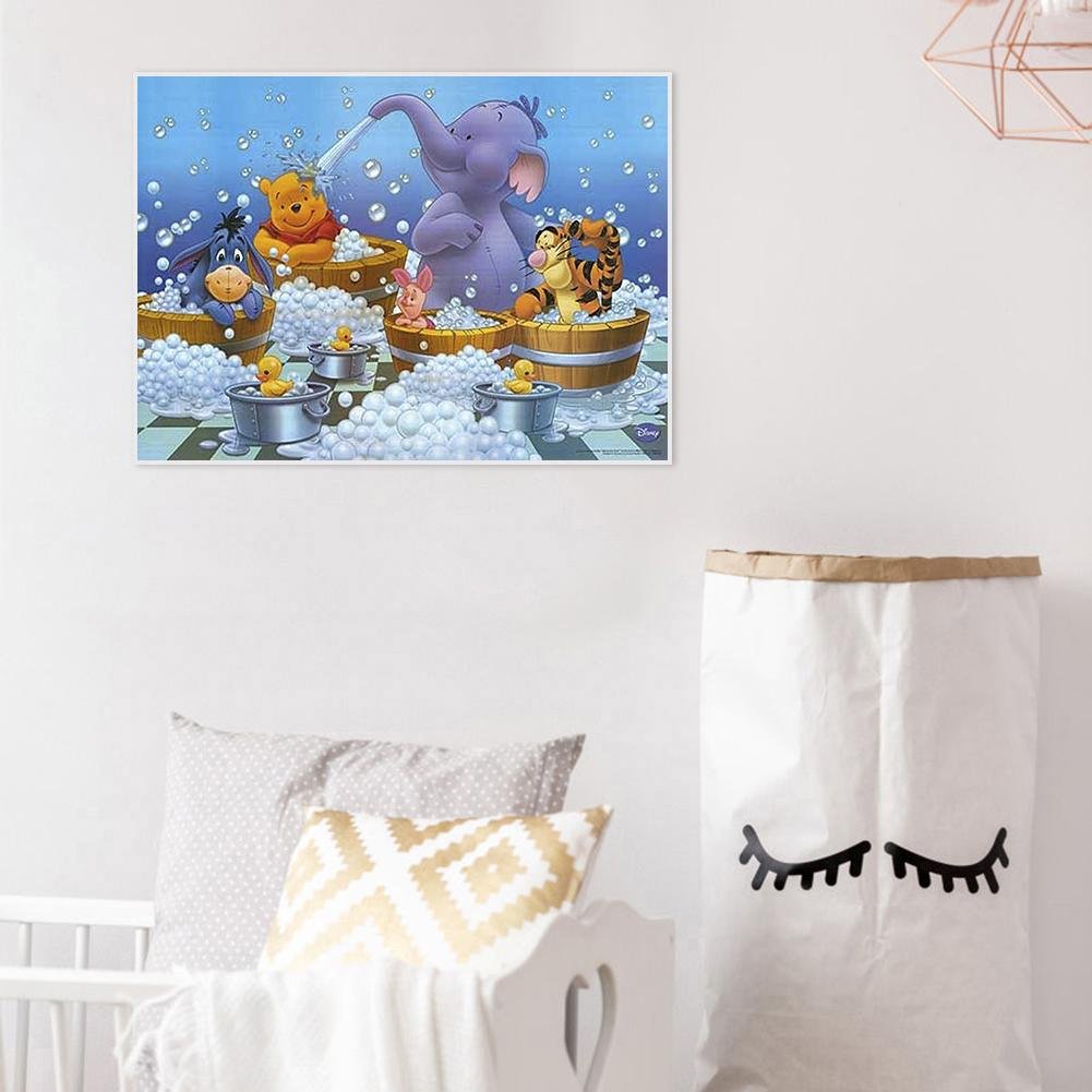 Pintura de diamante - rodada completa - tomando banho na família Winnie