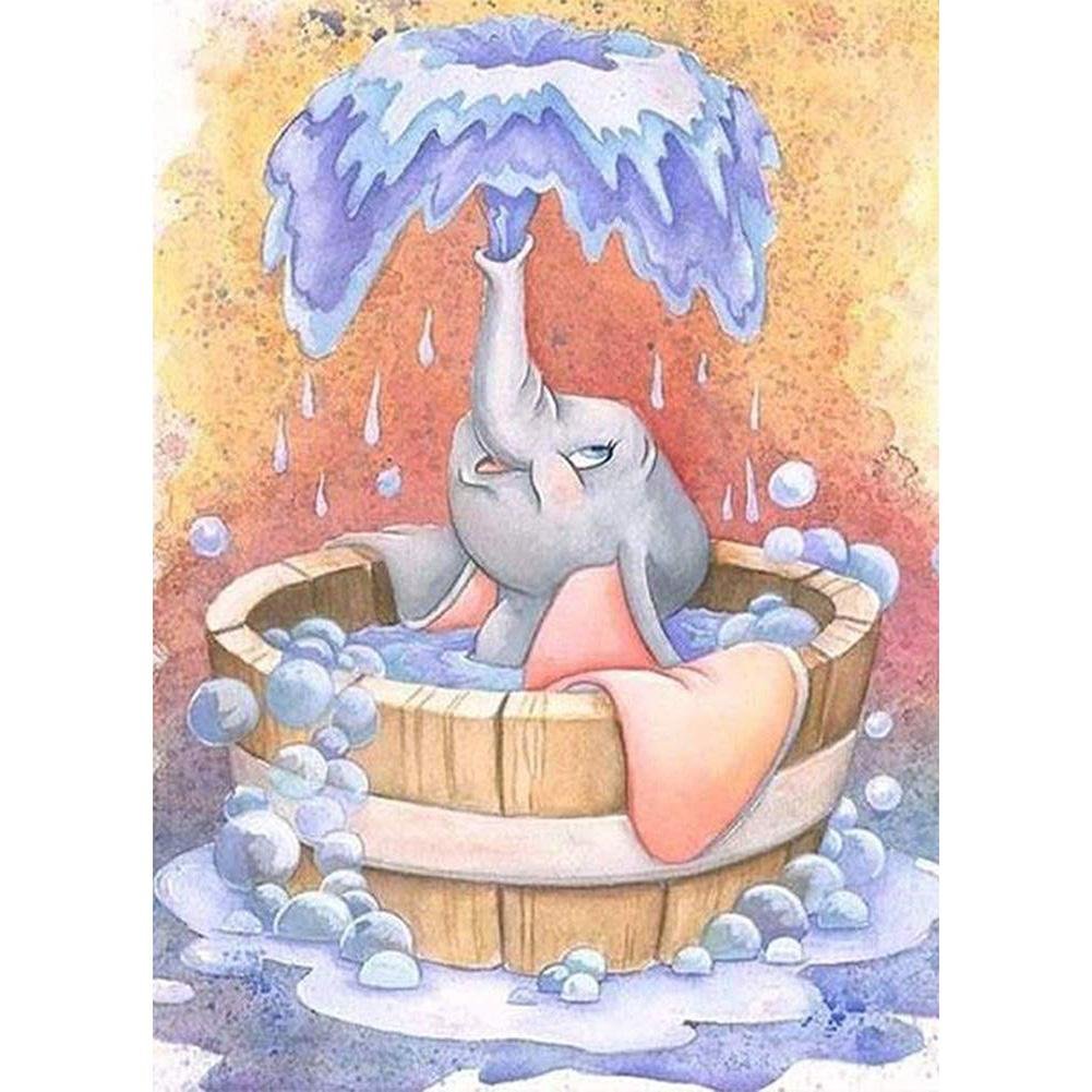 5D Diy Diamond Painting Kit Full Round Beads Bathing Elephant