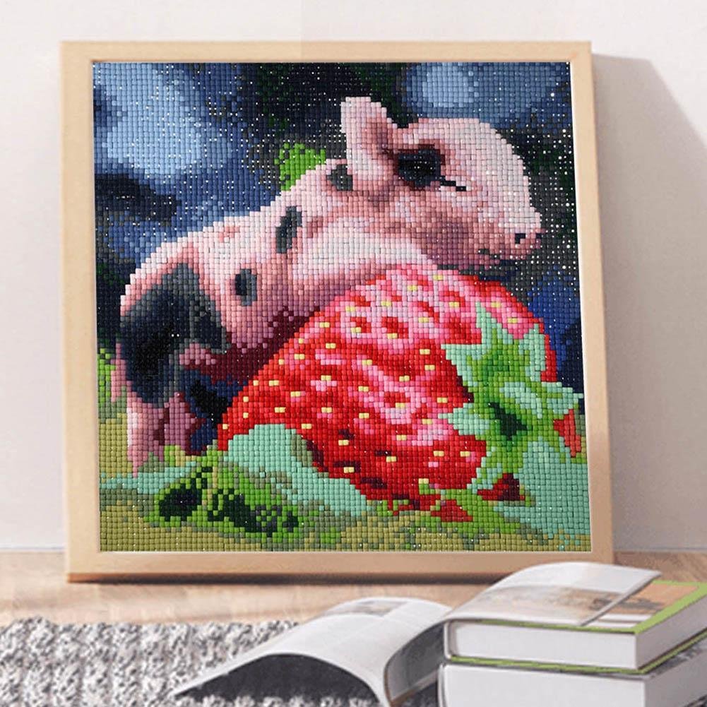 Pintura Diamante - Quadrado Completo - Porco Bonito