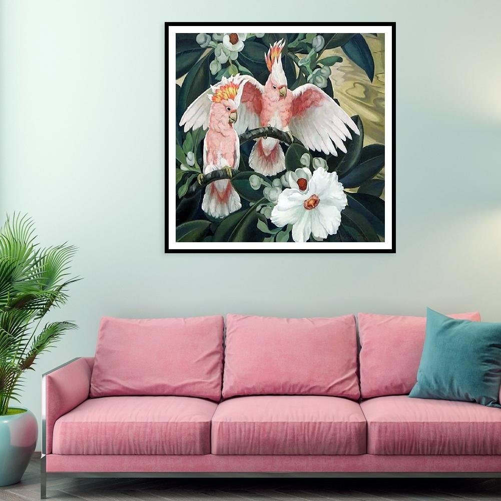 Pintura Diamante - Redondo Completo - Pássaro e Flor
