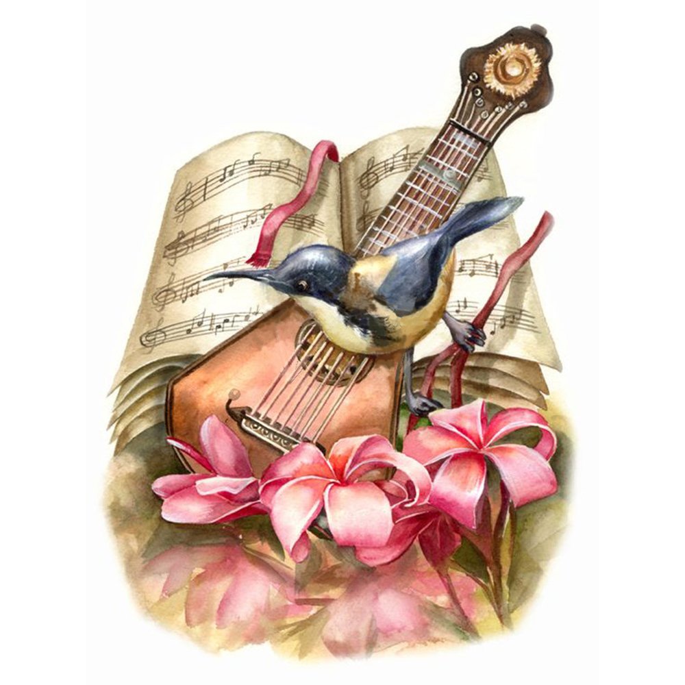 Diamond Mosaic Embroidery Kit Flower Musical Instrument