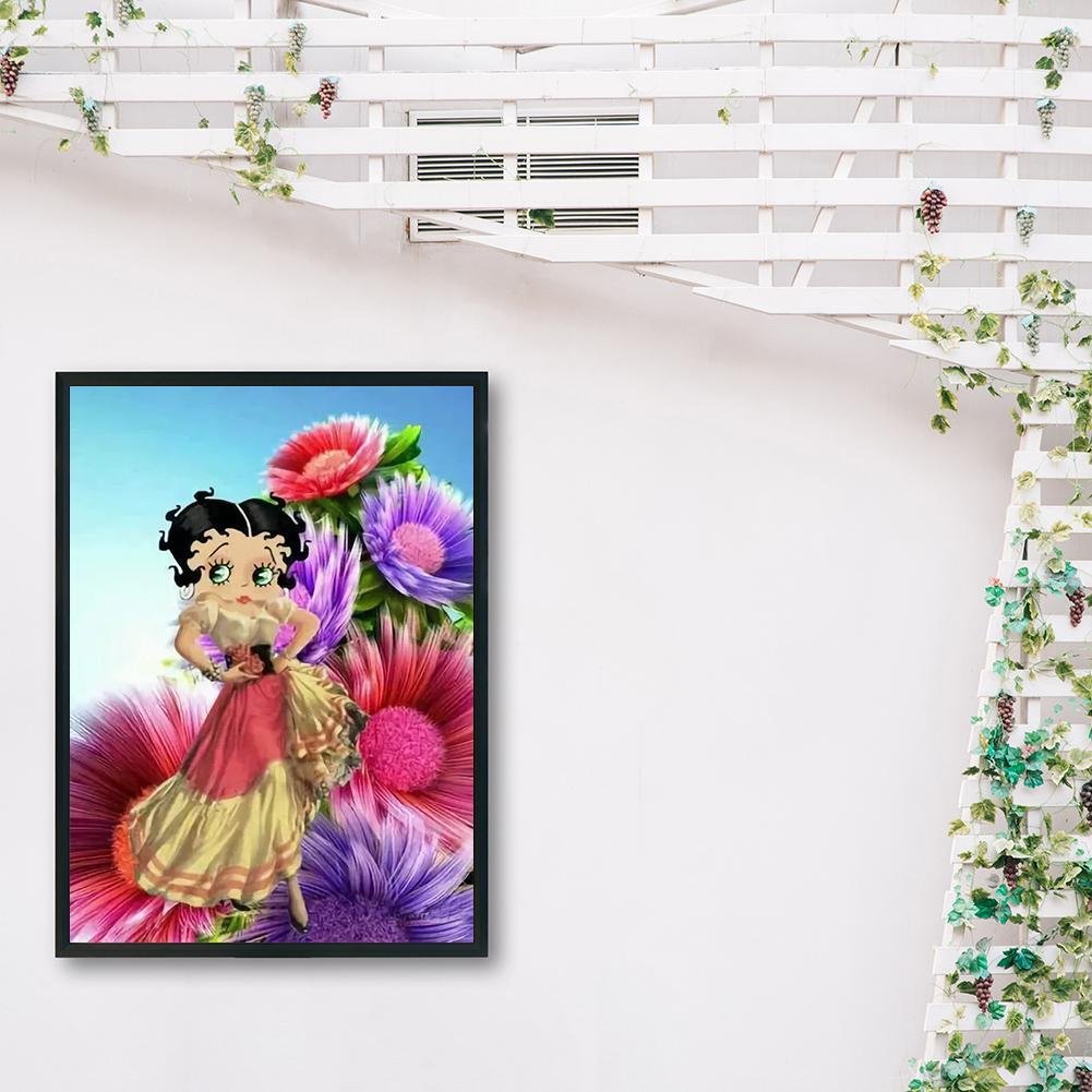 5D DIY Diamond Painting Kit - Full Round - Betty Boop & Flowers