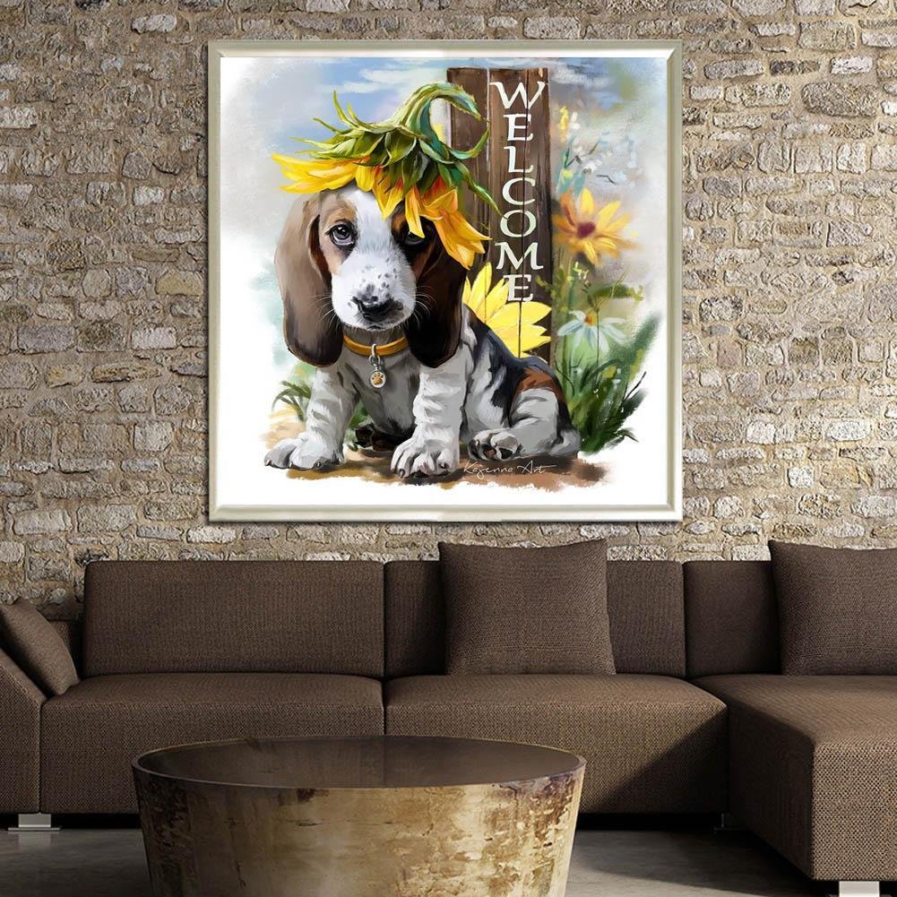 Pintura Diamante - Volta Parcial - Cachorro com Girassol