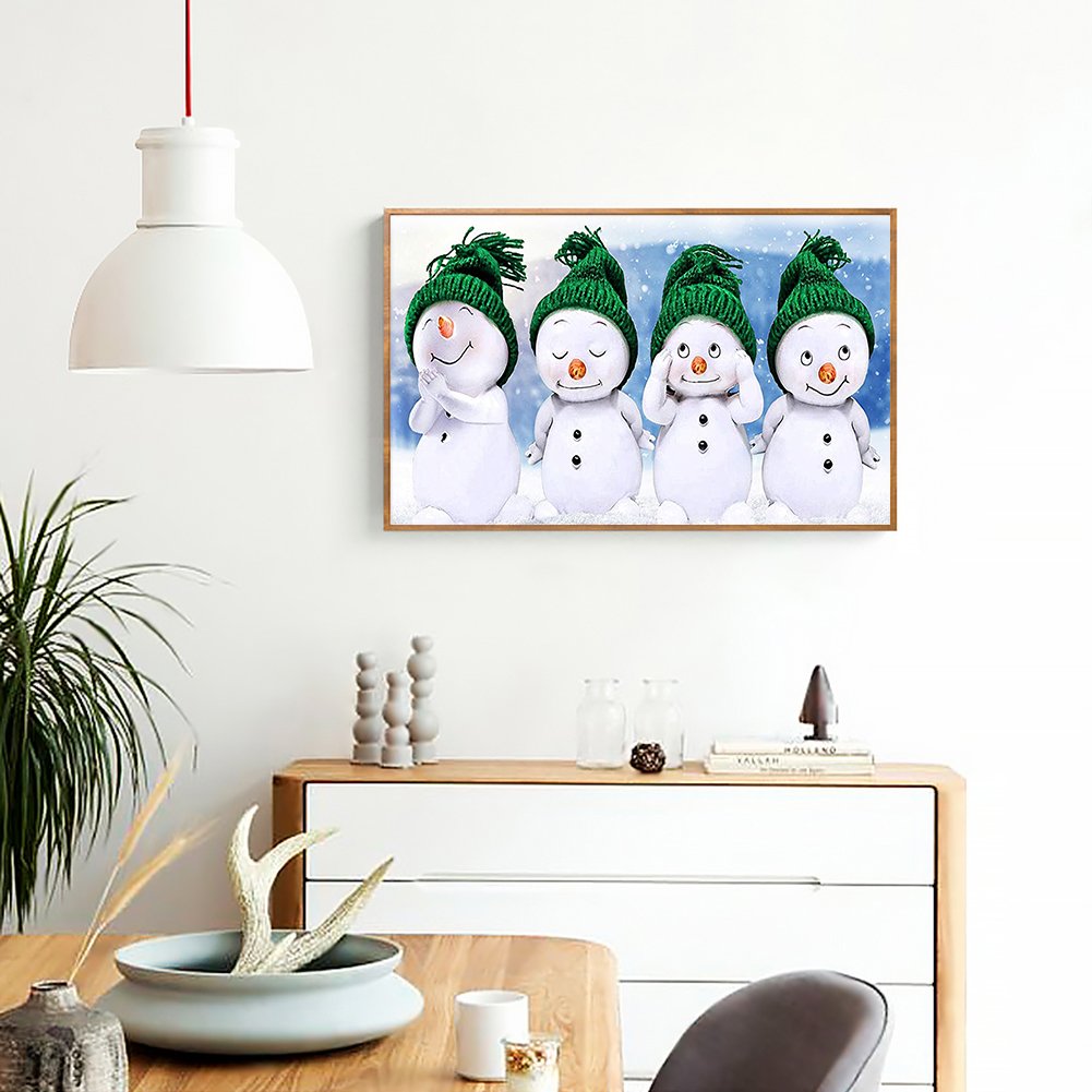 Pintura Diamante - Redondo Completo - Boneco de Neve (30*50cm)