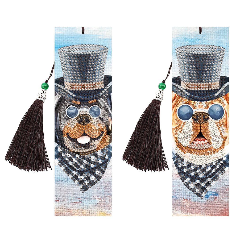 2pcs Diamond Painting Bookmark DIY Dogs Leather Tassel Book Marks Craft