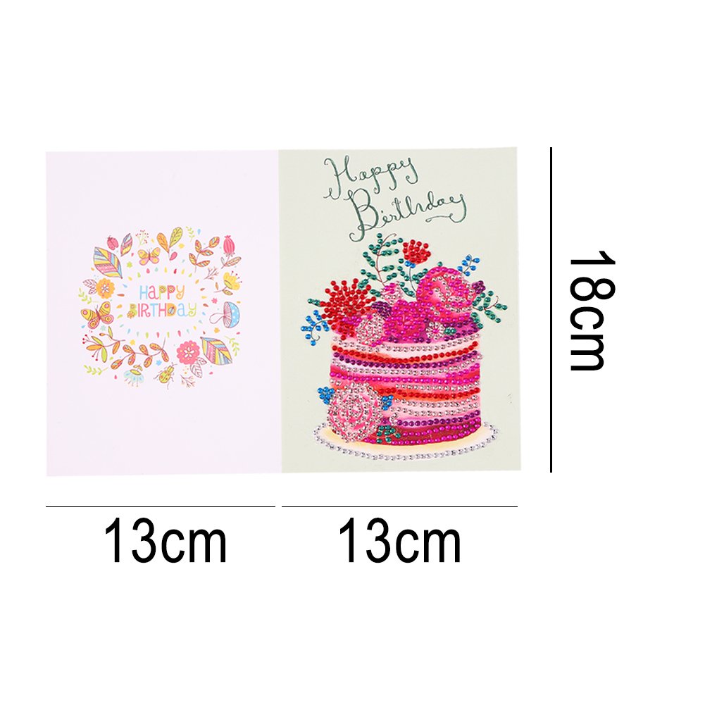 DIY 5D Diamond Painting Happy Birthday Postcard- Cake