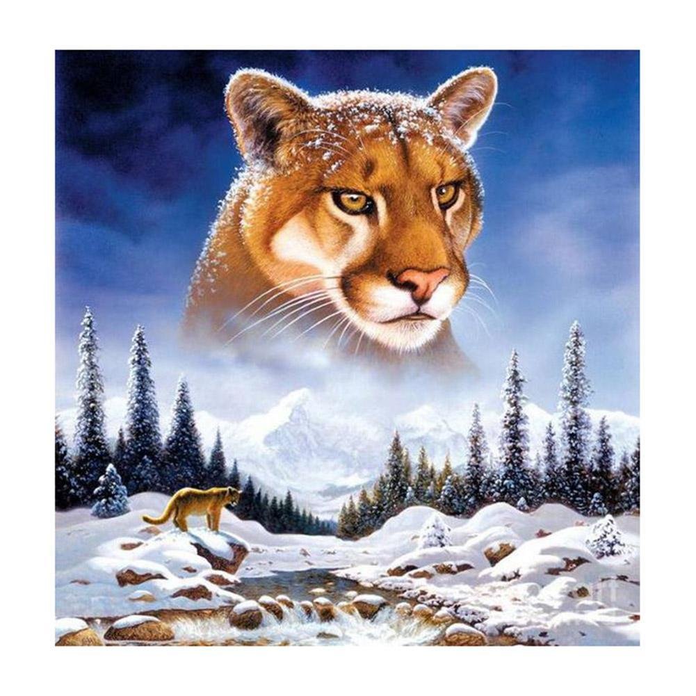 5D Diy Diamond Painting Kit Full Round Beads Snow Mountain Tiger
