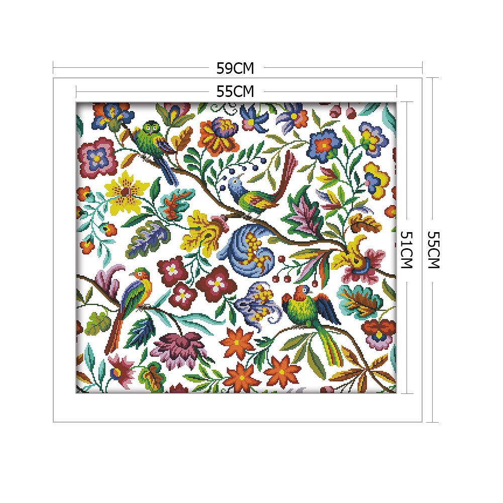 Ponto cruz estampado 14 ct - pássaros de flores (59 * 55 cm)
