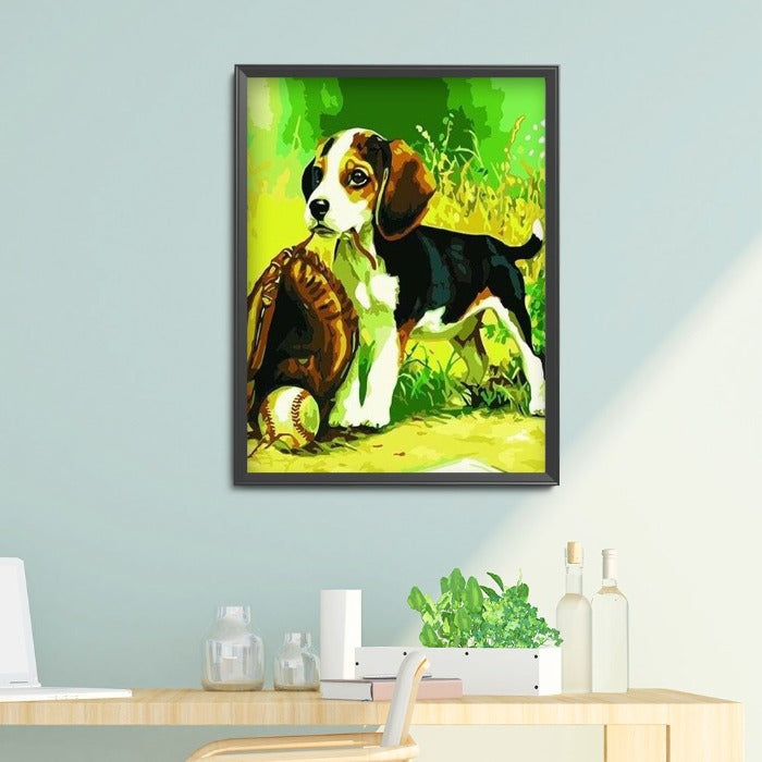 Dog and Baseball Oil Painting Picture By Numbers Canvas Drawing Colorful Paint